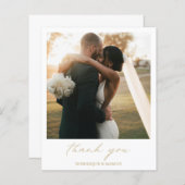 シンプル金ゴールドフォト予算結婚のサンキューカード (正面/裏面)