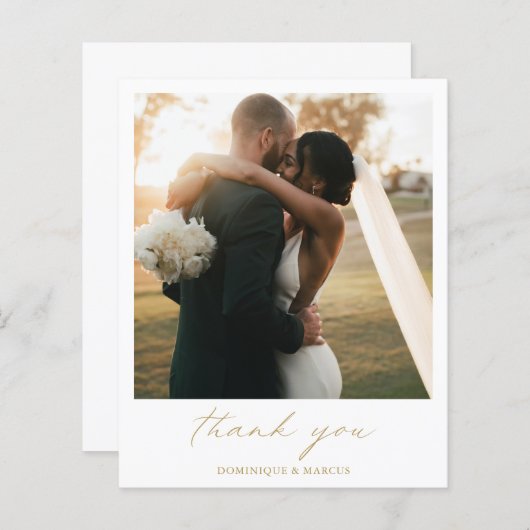 シンプル金ゴールドフォト予算結婚のサンキューカード (正面/裏面)