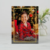シンプル金ゴールドフレームのクリスマスフォト 箔シーズンカード (立ち正面)