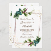 シンプル金ゴールドフレームクリスチャン結婚ズ 招待状 (正面/裏面)