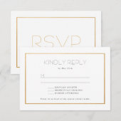 シンプル金ゴールドフレーム結婚式rsvp返信カード – ビュッフェ 出欠カード (正面/裏面)