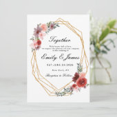 シンプル金ゴールドフレームchic水色フローラ結婚ズ 招待状 (スタンド正面)