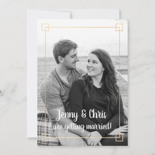 シンプル金ゴールドフレ結婚ーム写真お祝い招待状 招待状 (正面)