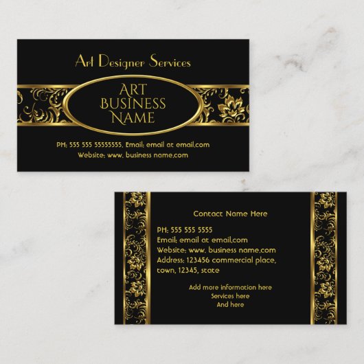 シンプル金ゴールドブエレガントラックフローラダマスク 名刺 (正面/裏面)