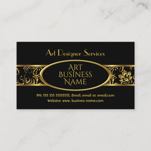 シンプル金ゴールドブエレガントラックフローラダマスク 名刺 (正面)