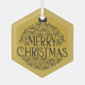 シンプル金ゴールドブラックオンクリスマスメリー | ガラスオーナメント (正面)