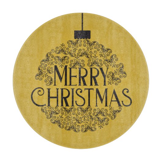 シンプル金ゴールドブラックオンクリスマスメリー |ガラス カッティングボード (正面)