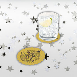 シンプル金ゴールドブラックオンクリスマスメリー | ペーパーコースター