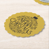 シンプル金ゴールドブラックオンクリスマスメリー | ペーパーコースター (アングル)