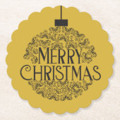 シンプル金ゴールドブラックオンクリスマスメリー | ペーパーコースター (正面)