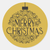シンプル金ゴールドブラックオンクリスマスメリー | ラウンドシール (正面)