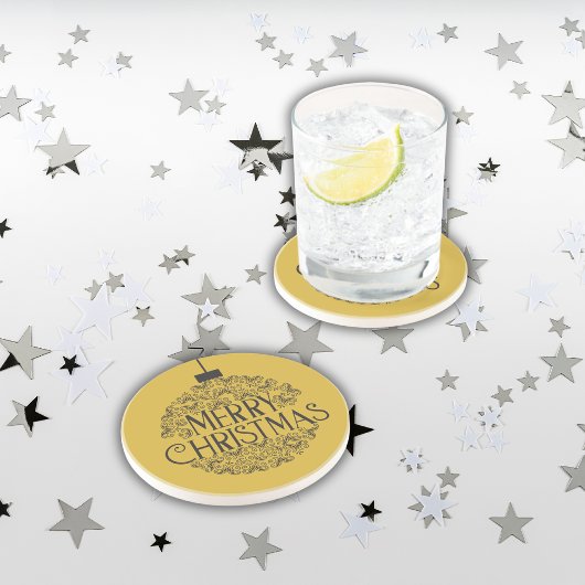 シンプル金ゴールドブラックオンクリスマスメリー |砂岩 コースター