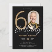 シンプル金ゴールドブラックカスタム誕生日60th 招待状 (正面)