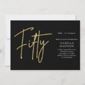 シンプル金ゴールドブラックグリッター50誕生日 招待状 (正面)