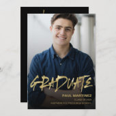 シンプル金ゴールドブラック写真卒業パーティー招待 招待状 (正面/裏面)