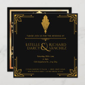 シンプル金ゴールドブラック結婚式招待状カード 招待状 (正面/裏面)