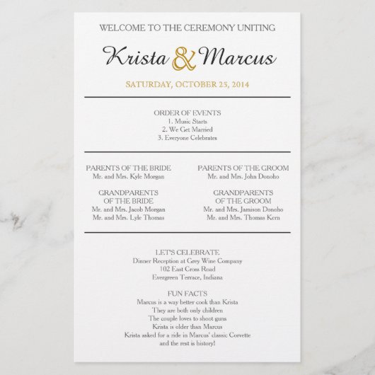 シンプル金ゴールドブラック結婚式 プログラム (正面)