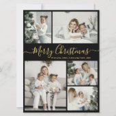 シンプル金ゴールドブラック5フォトコラージュクリスマス シーズンカード (正面)