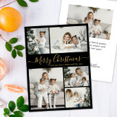 シンプル金ゴールドブラック5フォトコラージュクリスマス シーズンカード
