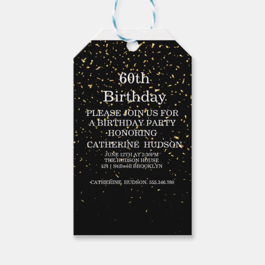 シンプル金ゴールドブラック60歳の誕生日 ギフトタグ (正面)