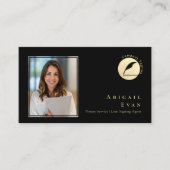 シンプル金ゴールドブラック&ボーザー公証人サービスフォト 名刺 (正面)