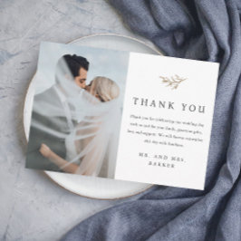 シンプル金ゴールドブランチ結婚写真 サンキューカード