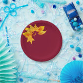 シンプル金ゴールドブルゴーニュ秋お祝いデザート ペーパープレート (パーティー)