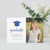 シンプル金ゴールドブルー卒業キャップタッセル招待状 招待状 (スタンド正面)
