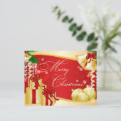 シンプル金ゴールドベルエレガントギフトメリークリスマス シーズンポストカード (スタンド正面)