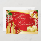 シンプル金ゴールドベルエレガントギフトメリークリスマス シーズンポストカード (正面/裏面)