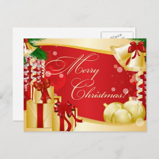 シンプル金ゴールドベルエレガントギフトメリークリスマス シーズンポストカード (正面/裏面)