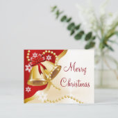 シンプル金ゴールドベルエレガントパールメリークリスマス シーズンポストカード (スタンド正面)