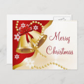 シンプル金ゴールドベルエレガントパールメリークリスマス シーズンポストカード (正面/裏面)