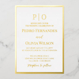 シンプル金ゴールドホイル結婚フレームの招待 箔招待状