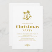 シンプル金ゴールドホワイトクリスマスベルパーティー 招待状 (正面/裏面)