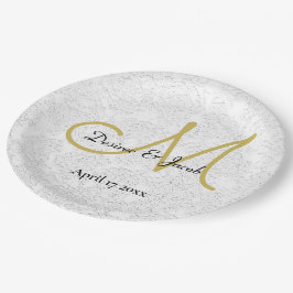 シンプル金ゴールドホワイトブラックエレガント結婚式モノグラム ペーパープレート