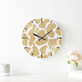 シンプル金ゴールドホワイトラージコウスポットアニマルプリント ラージ壁時計 (ホーム)
