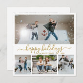 シンプル金ゴールドホワイト4フォトコラージュハッピー シーズンカード (正面/裏面)