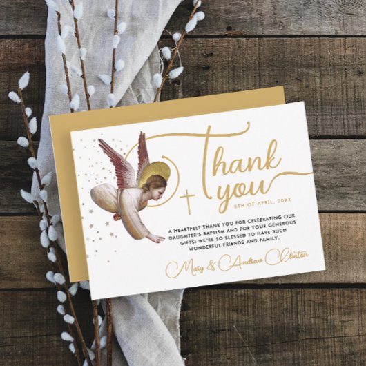 シンプル金ゴールドホワ賛美イトのクリスチャン・エンジェル・タイポ サンキューカード