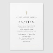 シンプル金ゴールドミニマルクロス宗教洗礼 マグネット招待状 (正面)