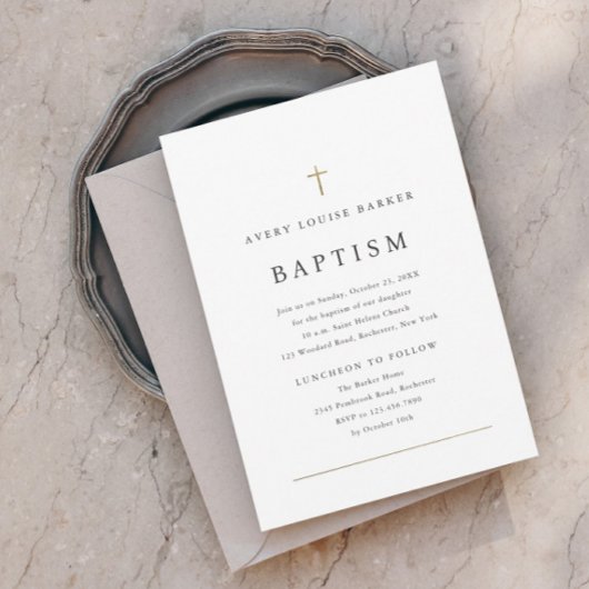 シンプル金ゴールドミニマルクロス宗教洗礼 マグネット招待状