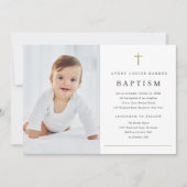 シンプル金ゴールドミニマルクロス宗教洗礼 招待状 (正面)