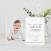 シンプル金ゴールドミニマルクロス宗教洗礼 招待状 (スタンド正面)