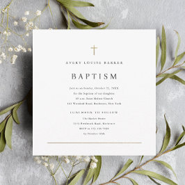 シンプル金ゴールドミニマルクロス宗教洗礼 招待状
