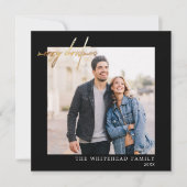 シンプル金ゴールドメリークリスマスブラック シーズンカード (正面)