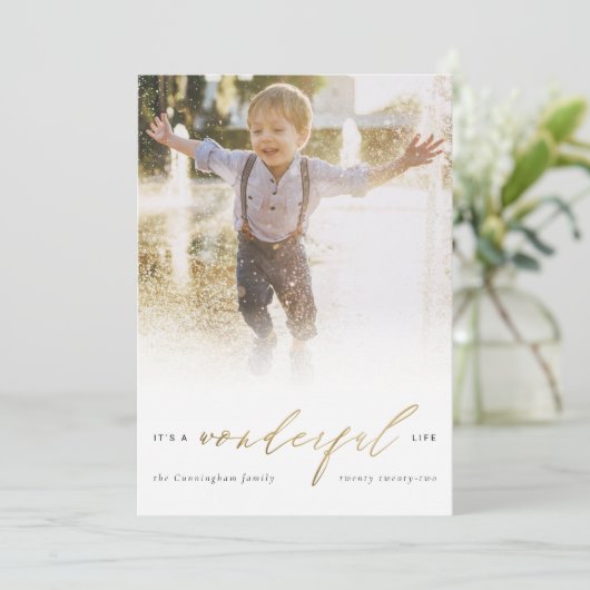 シンプル金ゴールドモダンは素晴らしい人生写真だ シーズンカード (スタンド正面)