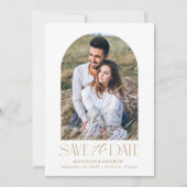 シンプル金ゴールドモダンアーチ写真 セーブザデート (正面)