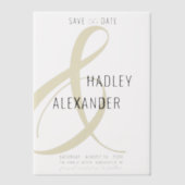 シンプル金ゴールドモダンオーバーレイ結婚式の日付の保存 ベラム紙招待状 (正面)