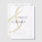 シンプル金ゴールドモダンオーバーレイ結婚式の日付の保存 ベラム紙招待状 (オフセット)