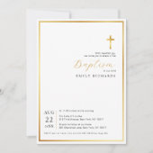 シンプル金ゴールドモダンクロスバプテスマ招待状 招待状 (正面)